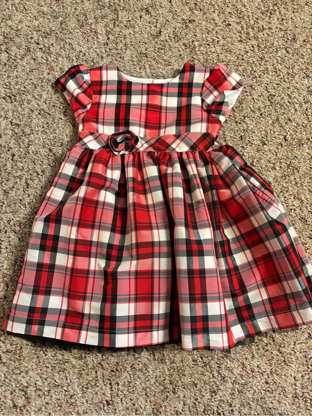 Carter's Red, Black & White Plaid Holiday Dress with Rosette